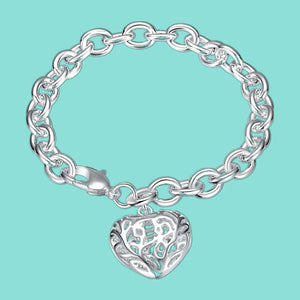 925 Silver Heart Lobster Clasp Charm Bracelet for Women