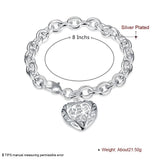 925 Silver Heart Lobster Clasp Charm Bracelet for Women