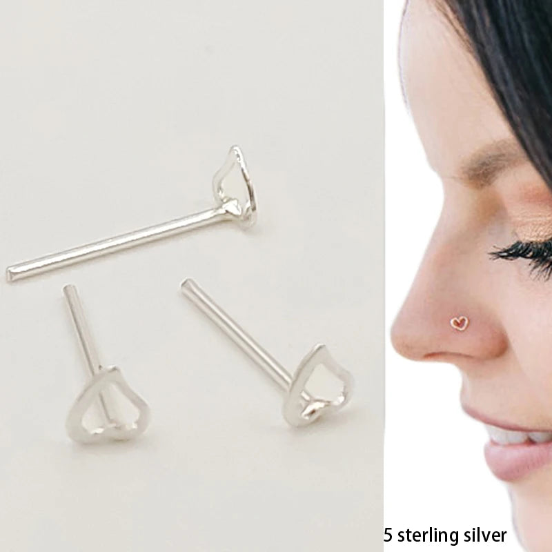 925 Silver Heart Nose Stud Bend Piercing 20pcs