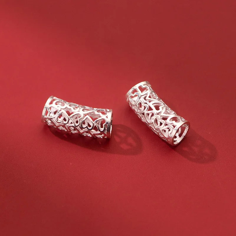 925 Silver Hollow Heart Tube Beads 18mm Bracelet Necklace Charm DIY Jewelry