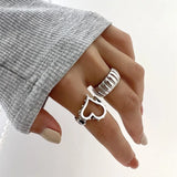 925 Silver Hollow Heart Strip Rings Girls Lover Couple Wedding Engagement