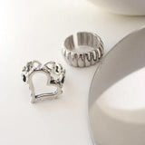 925 Silver Hollow Heart Strip Rings Girls Lover Couple Wedding Engagement