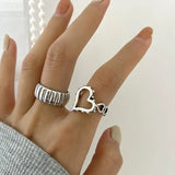 925 Silver Hollow Heart Strip Rings Girls Lover Couple Wedding Engagement