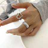 925 Silver Hollow Heart Strip Rings Girls Lover Couple Wedding Engagement