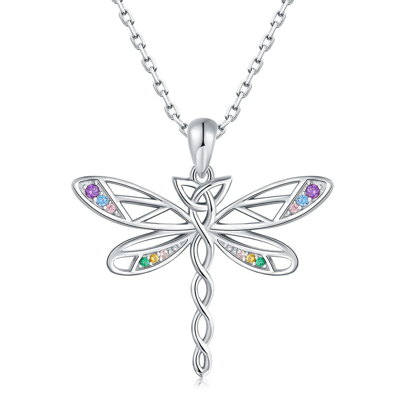 925 Silver Infinity Celtic Knot Dragonfly Necklace Pendant