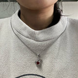 925 Sterling Silver Heart Garnet Purse Pendant Necklace