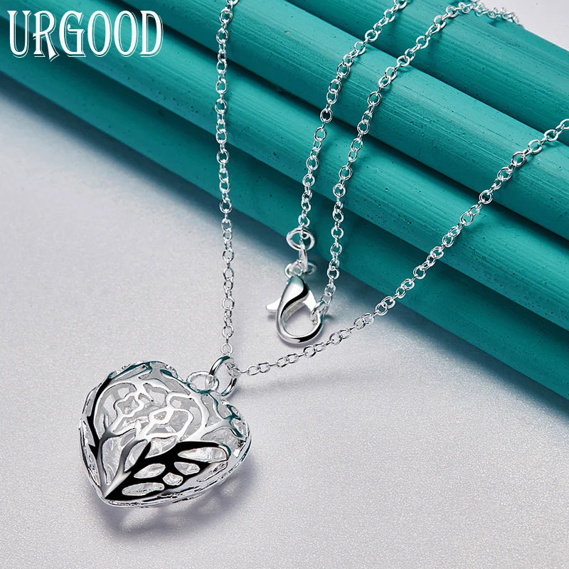 Sterling Silver Hollow Heart Pendant Necklace 16-30 Inch Chain