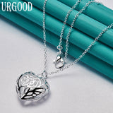 Sterling Silver Hollow Heart Pendant Necklace 16-30 Inch Chain