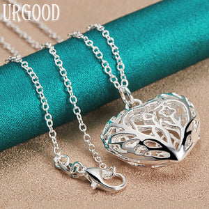 Sterling Silver Hollow Heart Pendant Necklace 16-30 Inch Chain