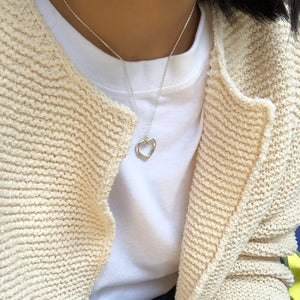 925 Silver Hollow Heart Pendant Necklace Vintage Braided Outline Heart Necklace