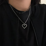 925 Silver Hollow Heart Pendant Necklace Vintage Braided Outline Heart Necklace