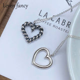 925 Silver Hollow Heart Pendant Necklace Vintage Braided Outline Heart Necklace