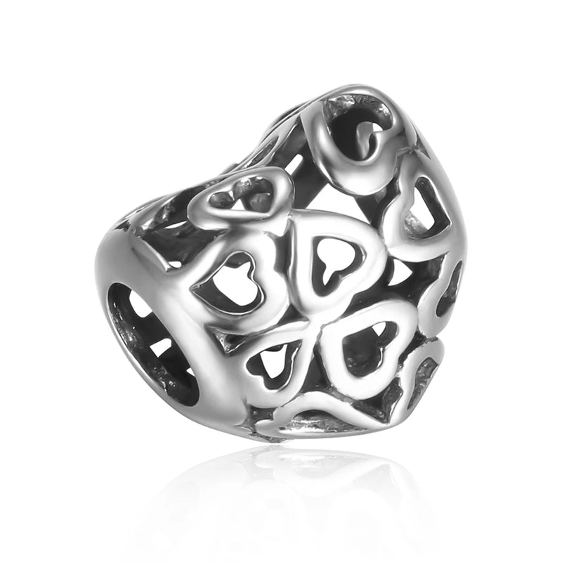 925 Silver Heart Shape Beads Charm Bracelet Jewelry Making Women
