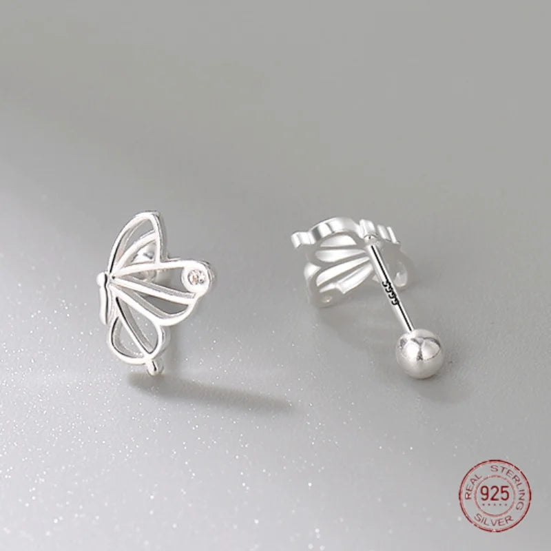 Sterling Silver Hollow Out Butterfly Stud Earrings for Women