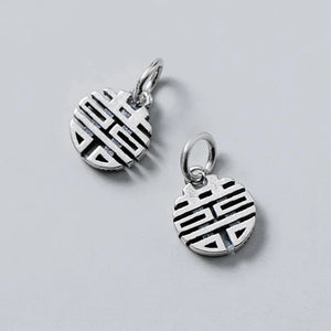 925 Silver Chinese Happiness Round Charms 11mm Bracelet Pendants DIY Findings