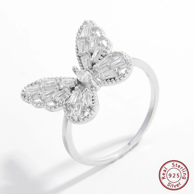 925 Silver CZ Butterfly Ring Women's Animal Jewelry