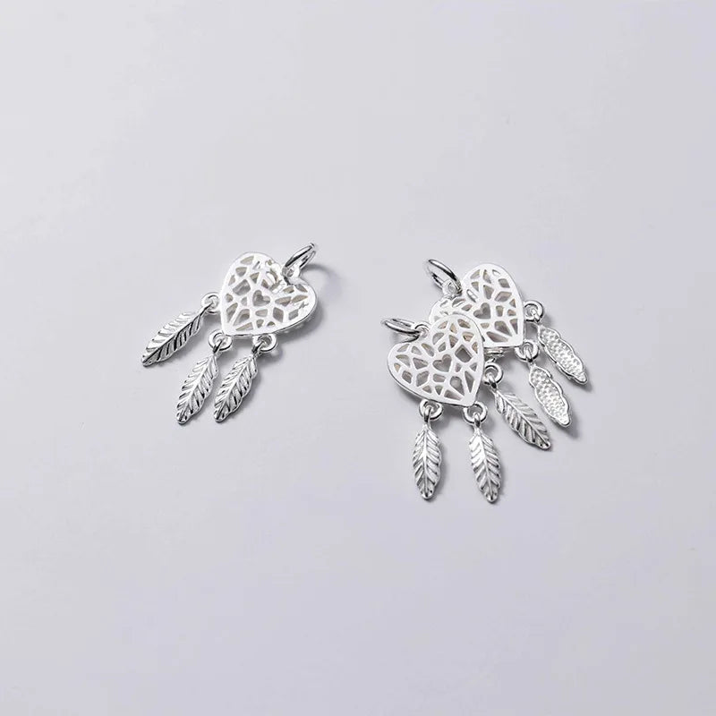925 Silver Heart Dream Catcher Charm Necklace Pendant DIY Women Jewelry