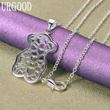 925 Silver Bear Pendant Necklace 16-30 Inch Chain Women Party