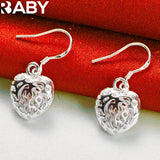 925 Silver Hollow Heart Earrings Necklace Set Wedding Charms