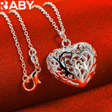 925 Silver Hollow Heart Earrings Necklace Set Wedding Charms