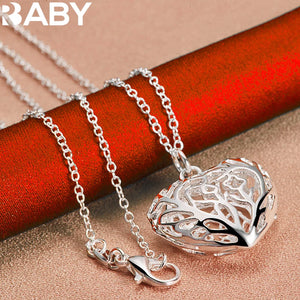 925 Silver Hollow Heart Earrings Necklace Set Wedding Charms