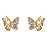 925 Silver Zircon Butterfly Wing Stud Earrings for Women