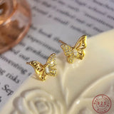 925 Silver Zircon Butterfly Wing Stud Earrings for Women