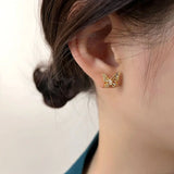 925 Silver Zircon Butterfly Wing Stud Earrings for Women