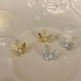 925 Silver Zircon Butterfly Wing Stud Earrings for Women