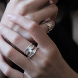 925 Silver Double Layer Pearl Ring for Women Adjustable Jewelry