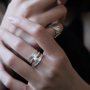 925 Silver Double Layer Pearl Ring for Women Adjustable Jewelry