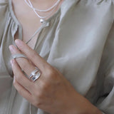 925 Silver Double Layer Pearl Ring for Women Adjustable Jewelry