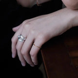 925 Silver Double Layer Pearl Ring for Women Adjustable Jewelry