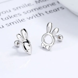 925 Silver Rabbit Carrot Stud Earrings Party Jewelry Gift