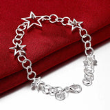 925 Silver Hollow Stars Bracelet Women Charm Party Jewelry