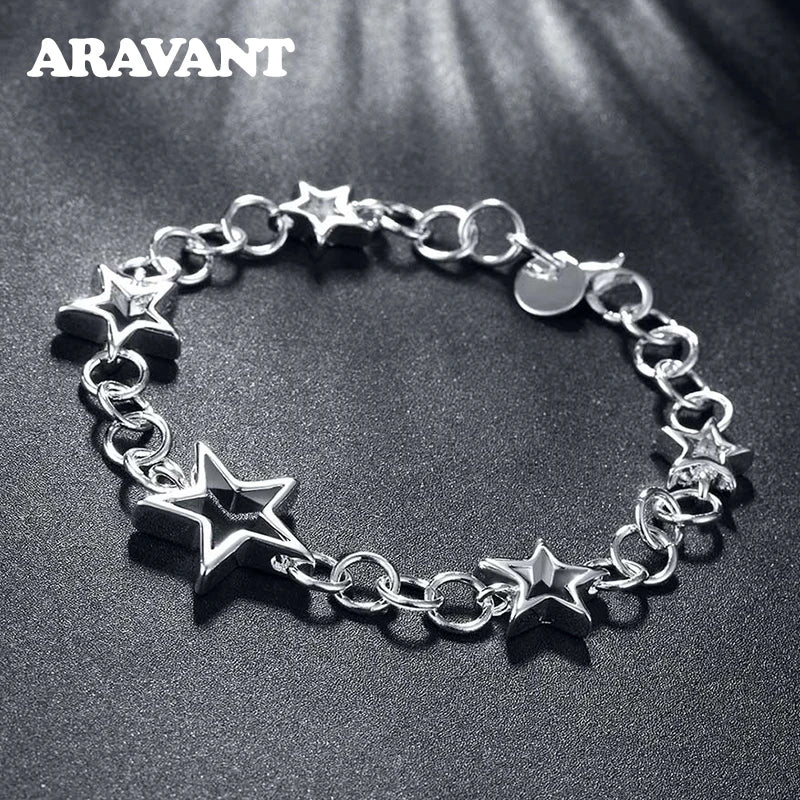 925 Silver Hollow Stars Bracelet Women Charm Party Jewelry
