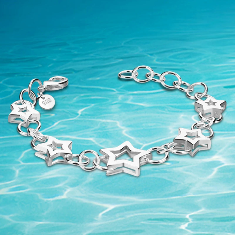 925 Silver Hollow Stars Bracelet Women Charm Birthday Gift