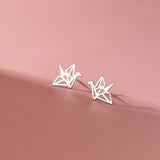925 Silver Paper Cranes Bird Stud Earrings for Women