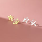 925 Silver Paper Cranes Bird Stud Earrings for Women