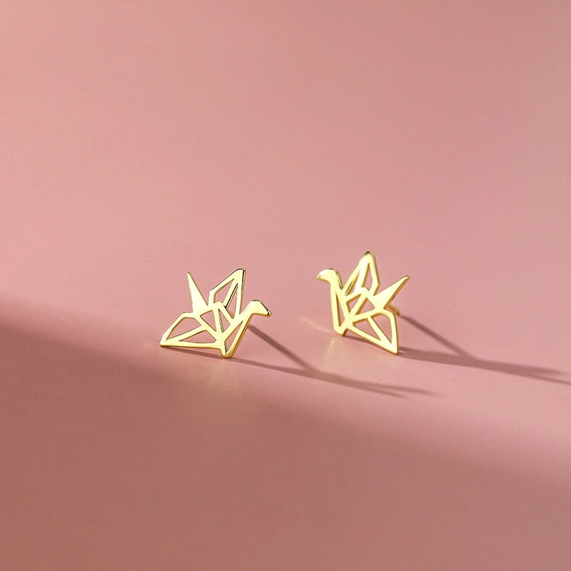 925 Silver Paper Cranes Bird Stud Earrings for Women