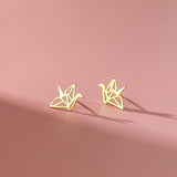 925 Silver Paper Cranes Bird Stud Earrings for Women