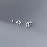 925 Silver Star Screw Stud Earrings Hollow Thread Mini Jewelry