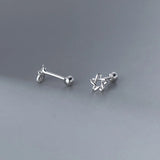 925 Silver Star Screw Stud Earrings Hollow Thread Mini Jewelry