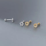 925 Silver Star Screw Stud Earrings Hollow Thread Mini Jewelry