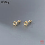 925 Silver Star Screw Stud Earrings Hollow Thread Mini Jewelry
