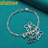 925 Silver Hollow 3 Butterflies Chain Bracelet Women Party Wedding Gift
