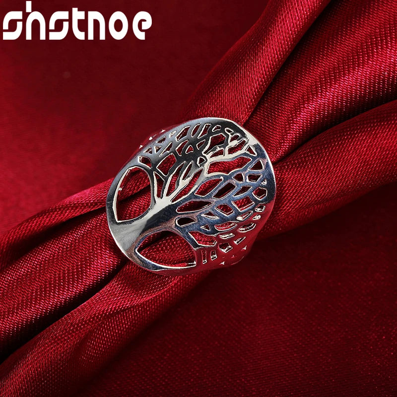 925 Silver Hollow Tree of Life Ring Men Women Engagement Wedding Charm Jewelry