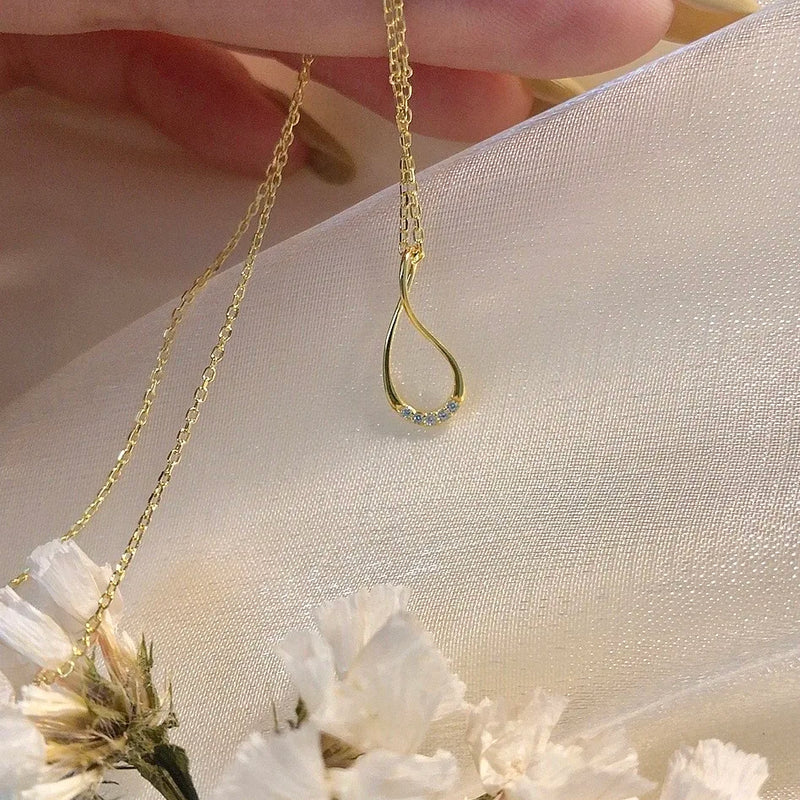 925 Silver Water Drop Necklace Zircon Pendant Clavicle Chain