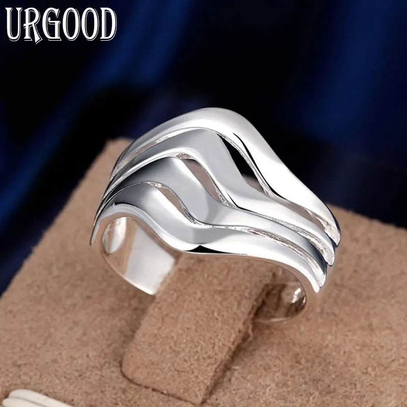 925 Silver Water Ripple Ring For Party Engagement Wedding Jewelry