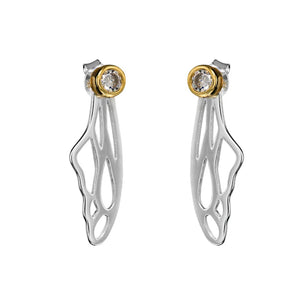 925 Silver Hollow Wings Zircon Stud Earrings High Female Vintage Jewelry